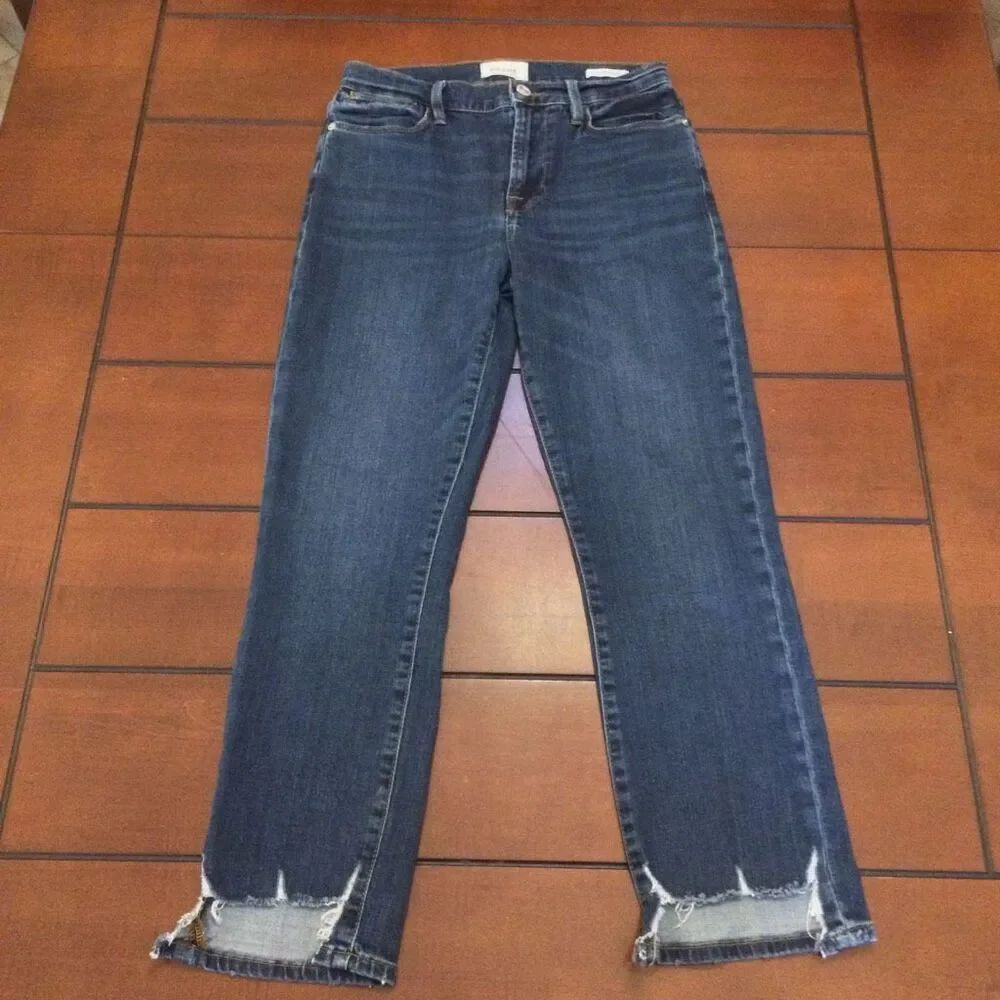 Frame le high straight jeans raw hem 27 blue
